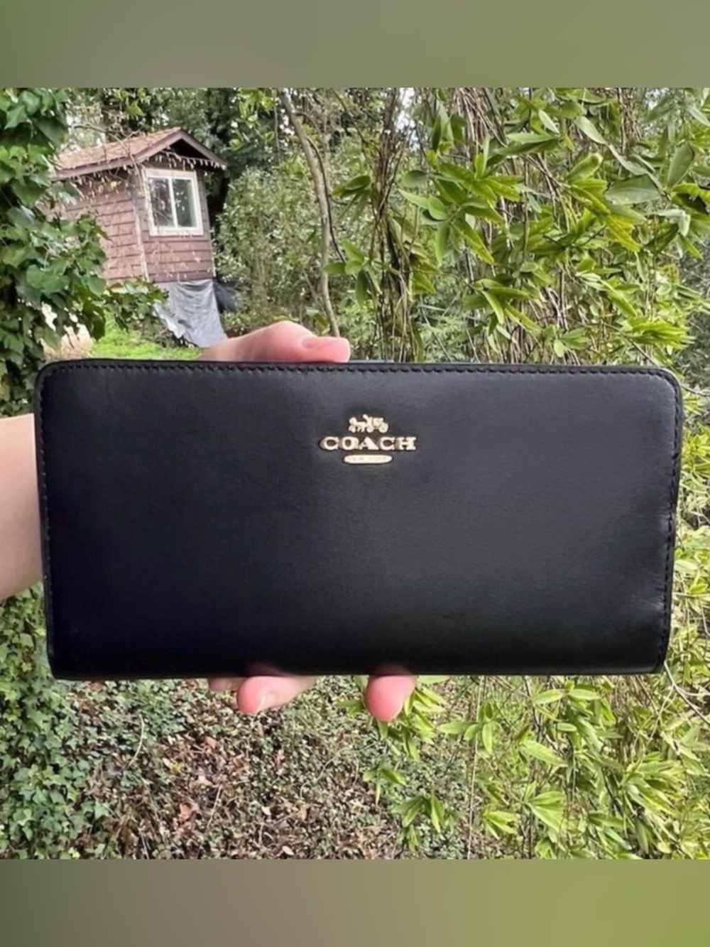 COACH Slim Wallet Credit Card Holder Black Smooth Leather w Gold Hardware